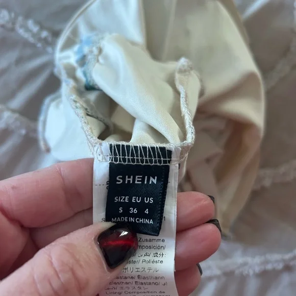 SHEIN Blue and Pink Floral Strapless Crop Top - Picture 6 of 7